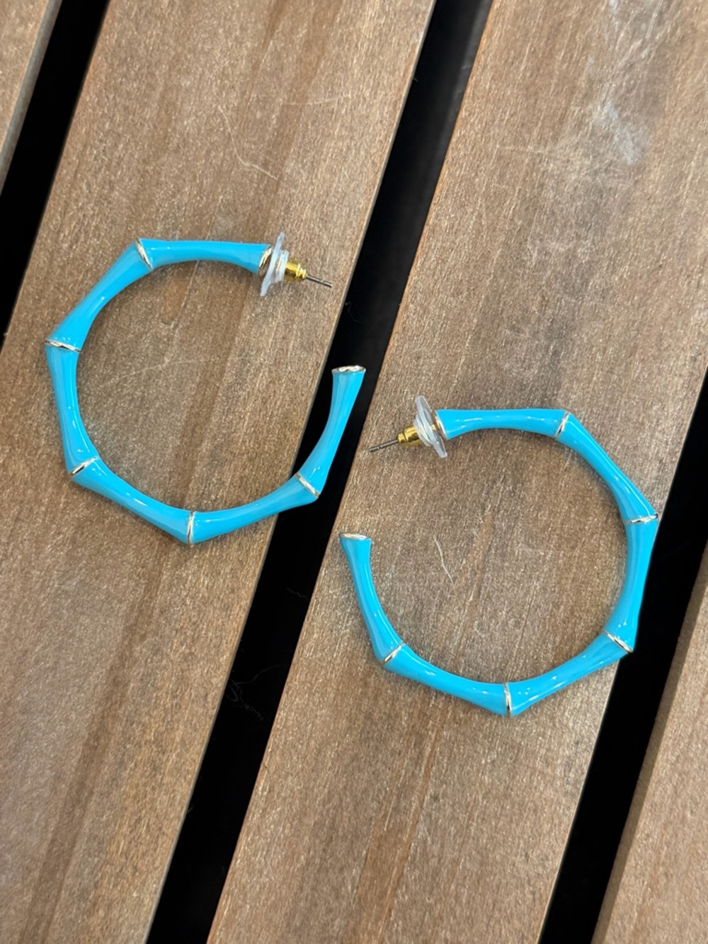 Turquoise Blue Bamboo-Style Hoop Earrings